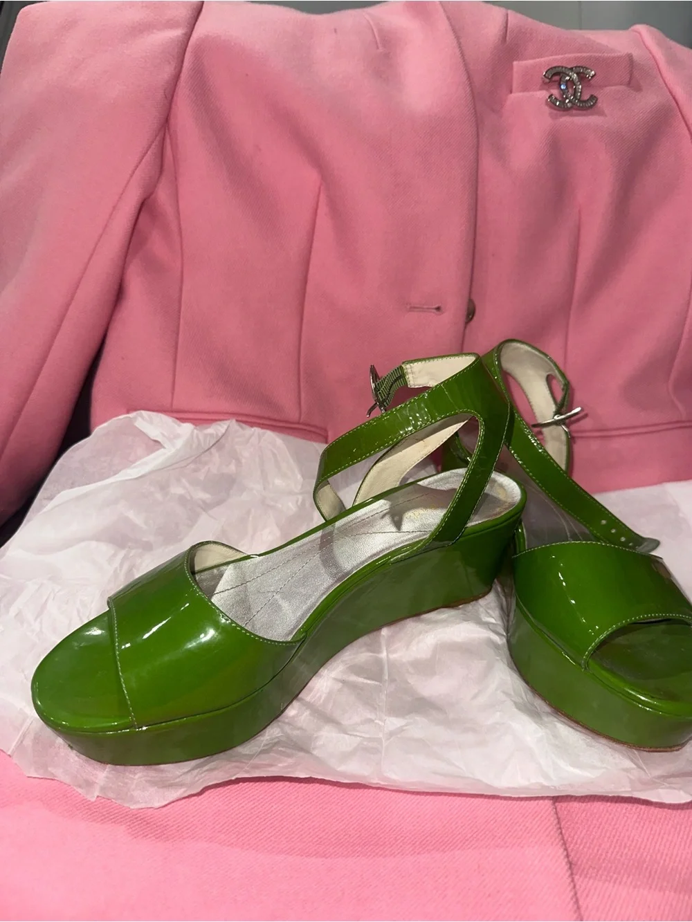 kate spade Green Patent Open-Toe Slingback Sandals